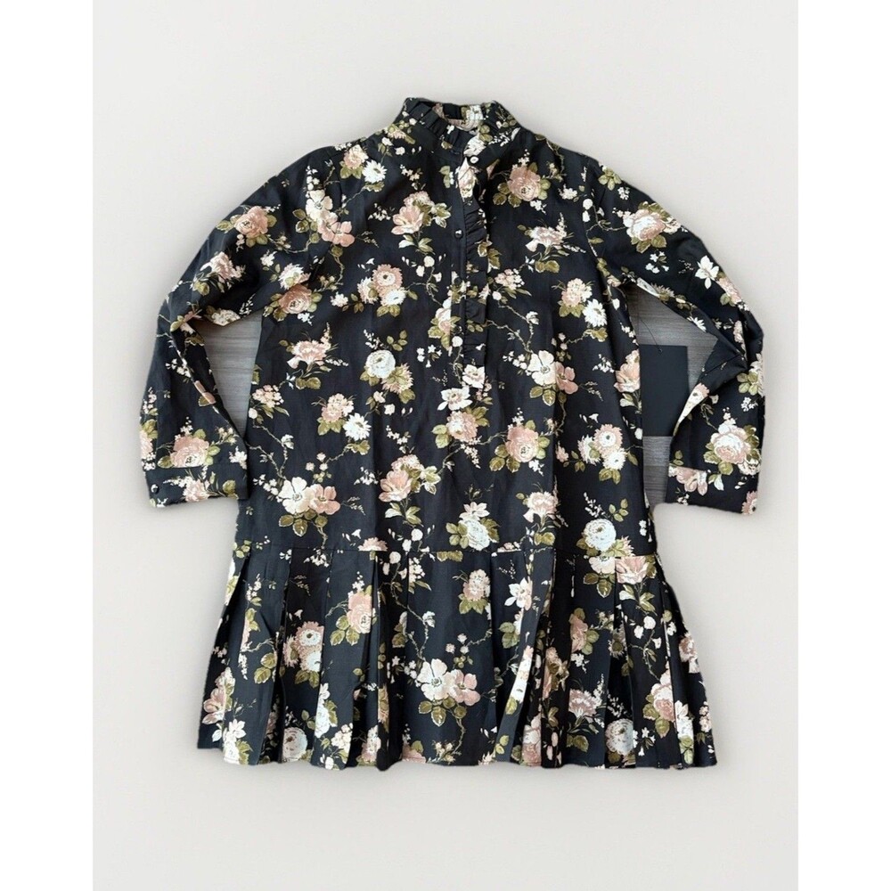 Tuckernuck Midnight Garden Black Floral Tate Mini Shirt Dress Size M NWT Linen